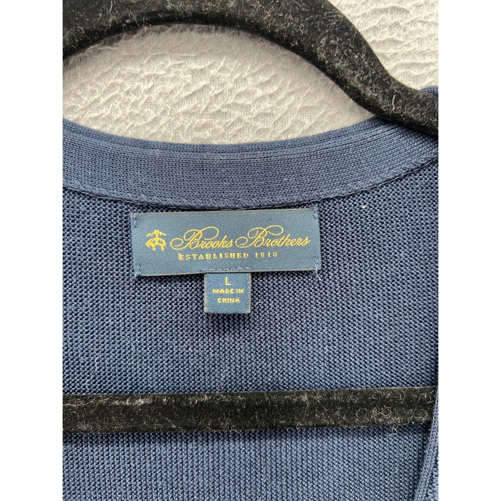 Brooks Brothers Cardigan Sweater Mens L Cotton Navy Green Color Block Stripe - Picture 3 of 10